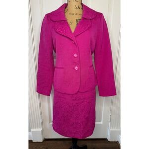 Isabella Suits Women's Pink Textured Blazer Skirt Suit Set Size 12 EUC